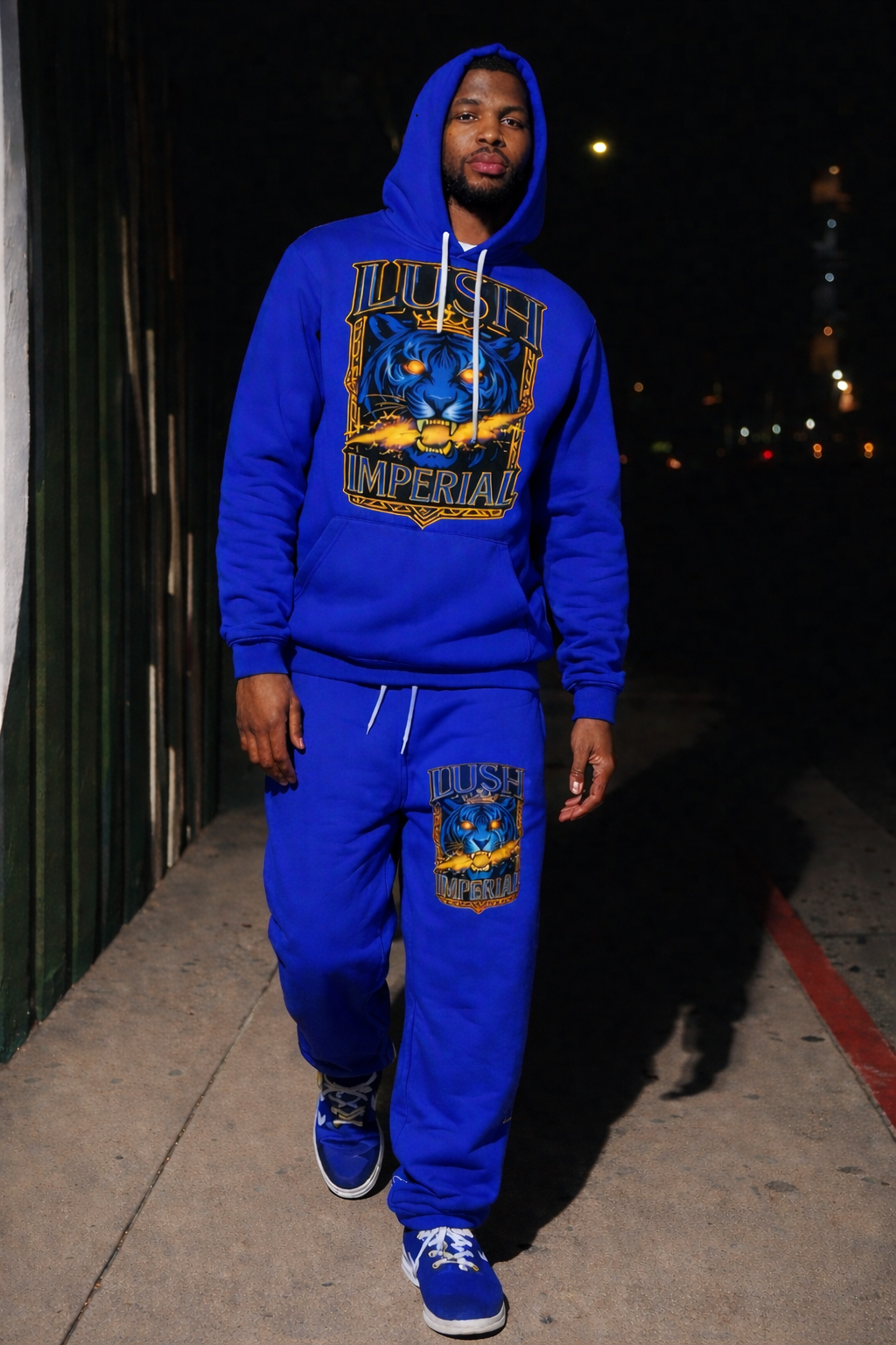 "Lush Imperial Royal Tiger Elite Unisex Jogging Suit – Blue/Gold Luxury Streetwear Set"
