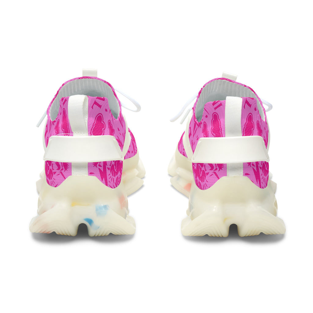 Pink Floral Mesh Sneakers — Women's Athletic Shoes with All-Over Rose Pattern