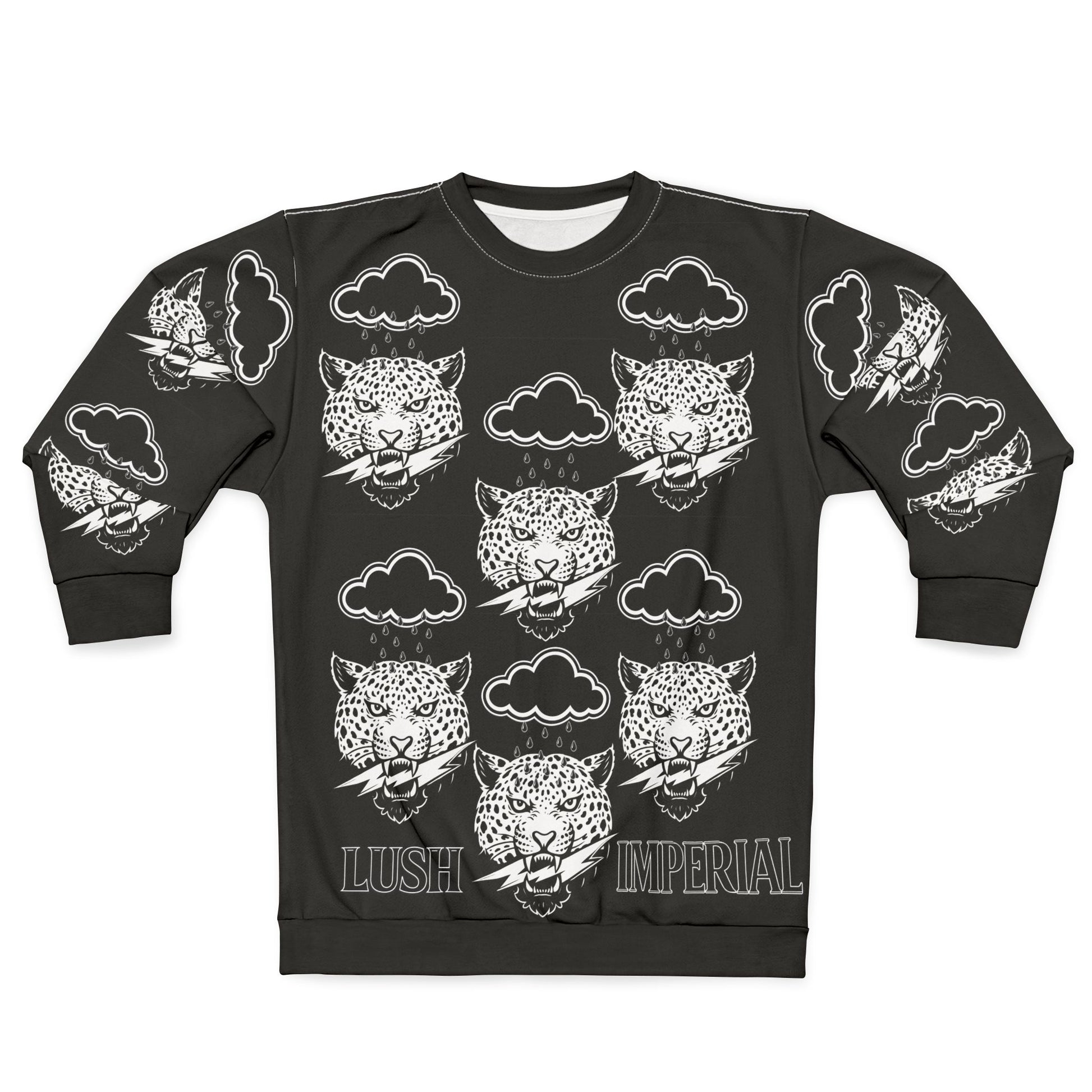 "Leopard Clouds Graphic Sweatshirt — Lush Imperial All-Over Print"
