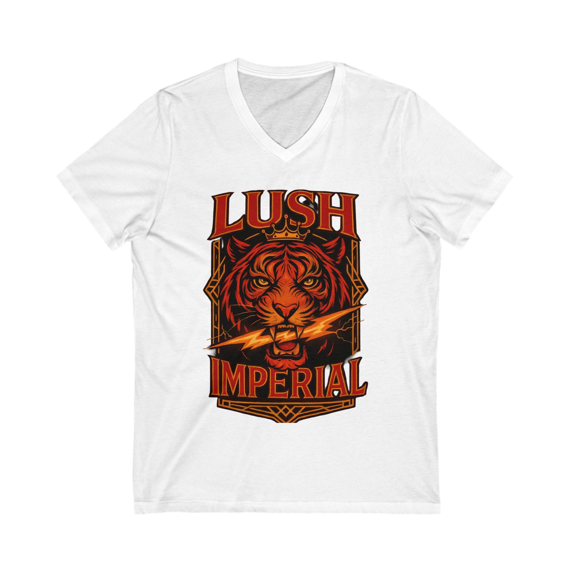 Unisex Tiger Graphic V-Neck Tee - Lush Imperial Design, Casual Fashion, Gift for Animal Lovers, Summer Wear, Unique T-Shirt
