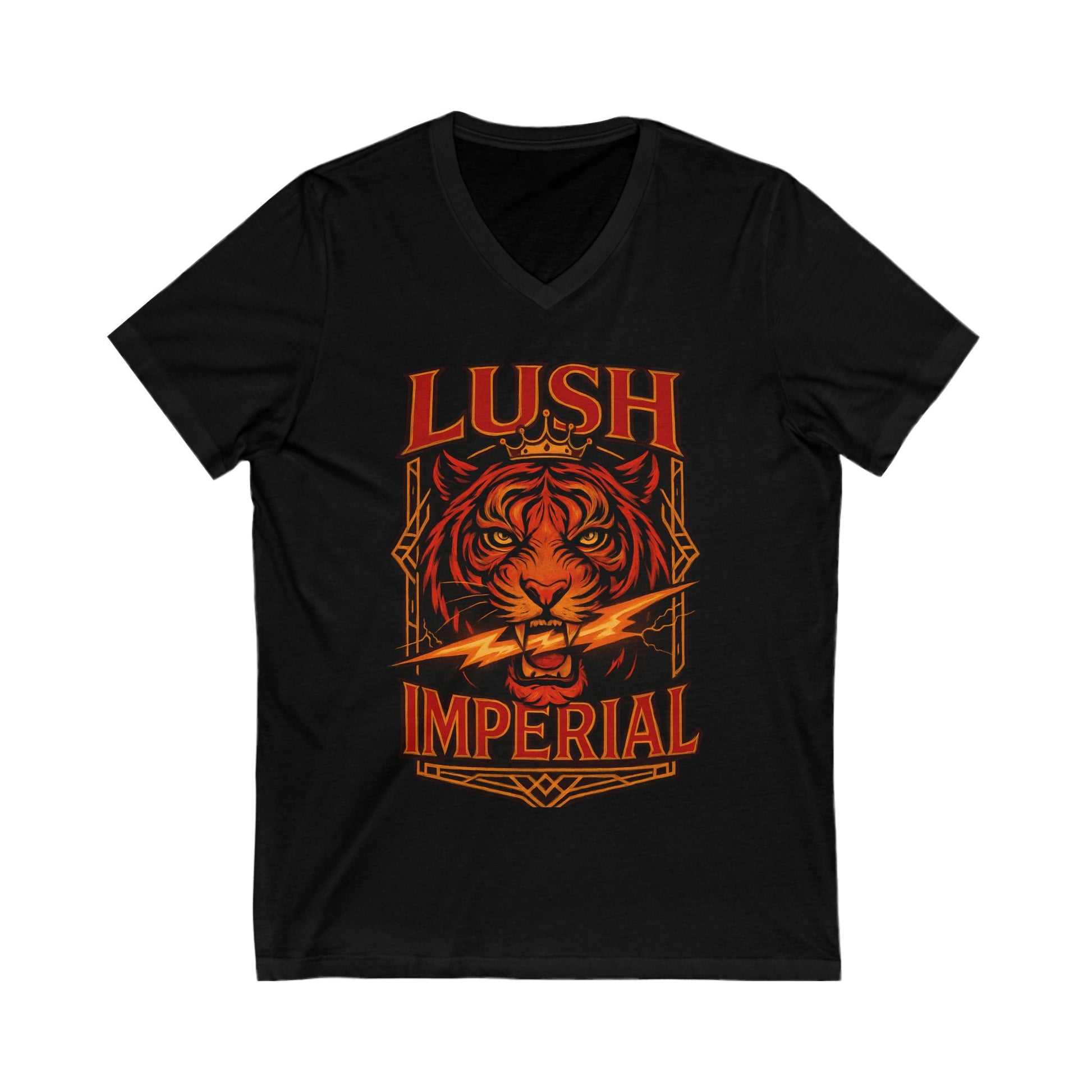 Unisex Tiger Graphic V-Neck Tee - Lush Imperial Design, Casual Fashion, Gift for Animal Lovers, Summer Wear, Unique T-Shirt