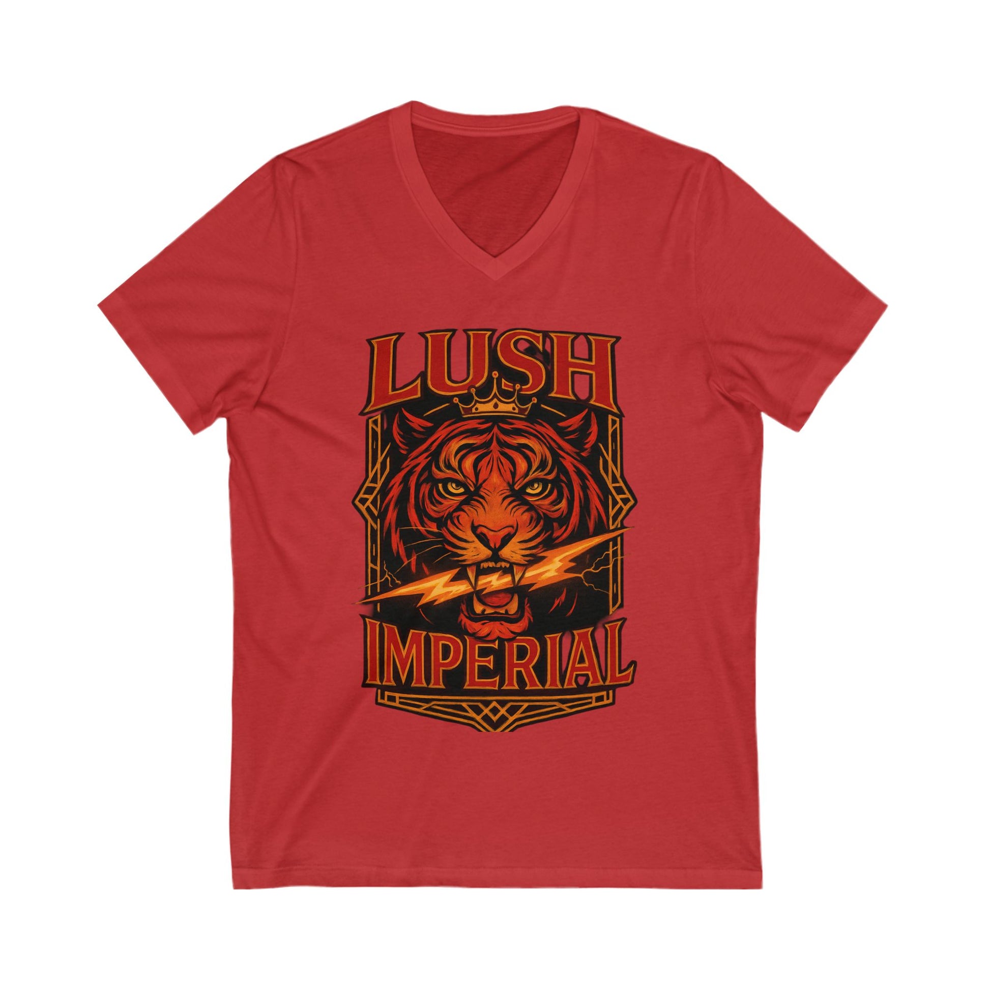 Unisex Tiger Graphic V-Neck Tee - Lush Imperial Design, Casual Fashion, Gift for Animal Lovers, Summer Wear, Unique T-Shirt