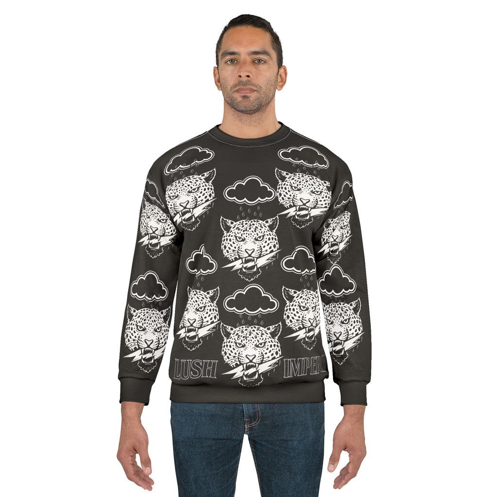 "Leopard Clouds Graphic Sweatshirt — Lush Imperial All-Over Print"