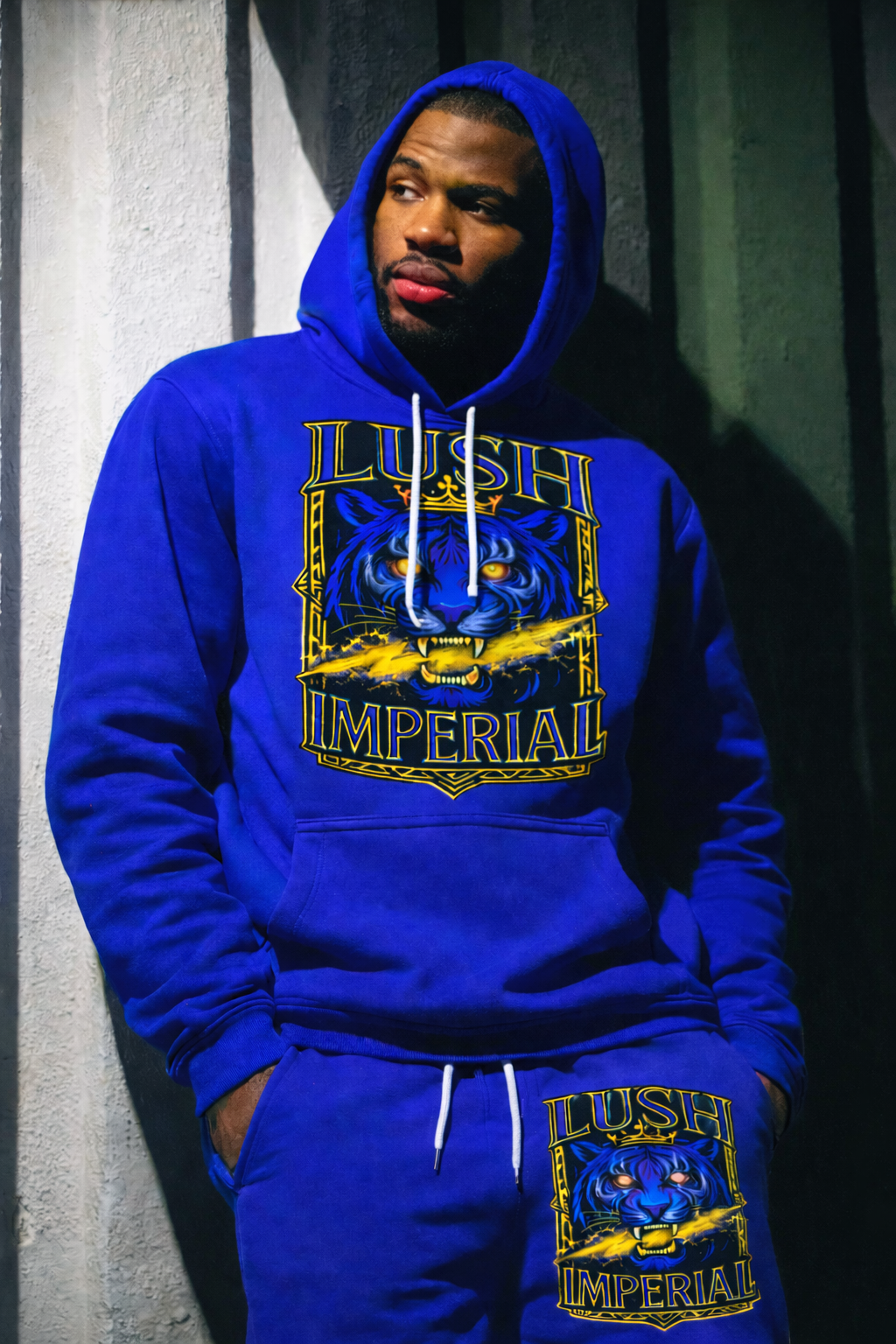 "Lush Imperial Royal Tiger Elite Unisex Jogging Suit – Blue/Gold Luxury Streetwear Set"