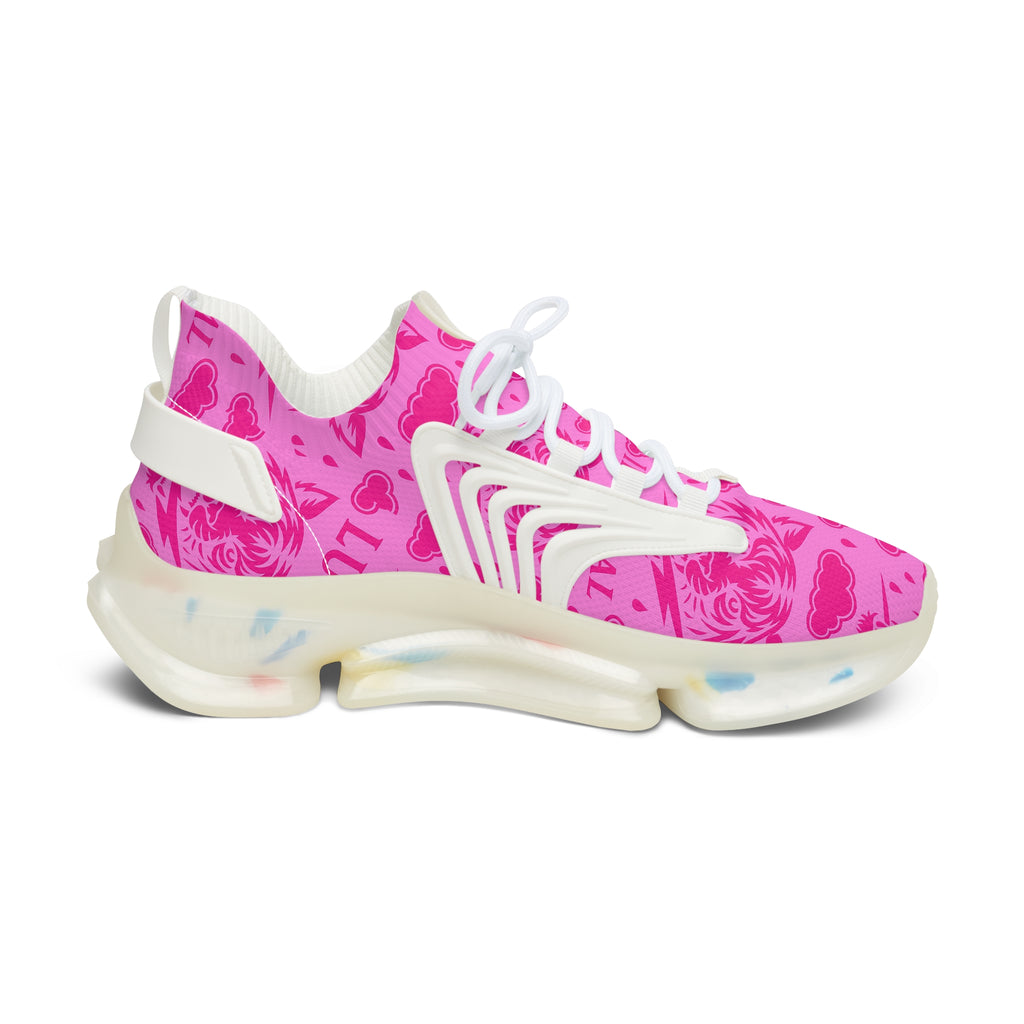 Pink Floral Mesh Sneakers — Women's Athletic Shoes with All-Over Rose Pattern