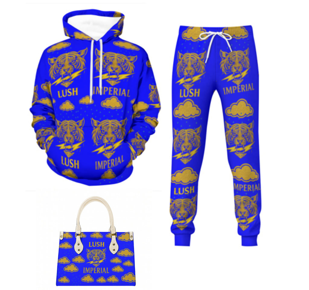 " #2 Royal Voltage Bundle – Lush Imperial Silk Hoodie, Joggers & Leather Purse Set"