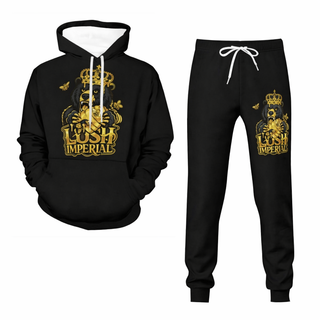 "Lush Imperial Royal Bear Black & Gold Jogger Set Unisex"